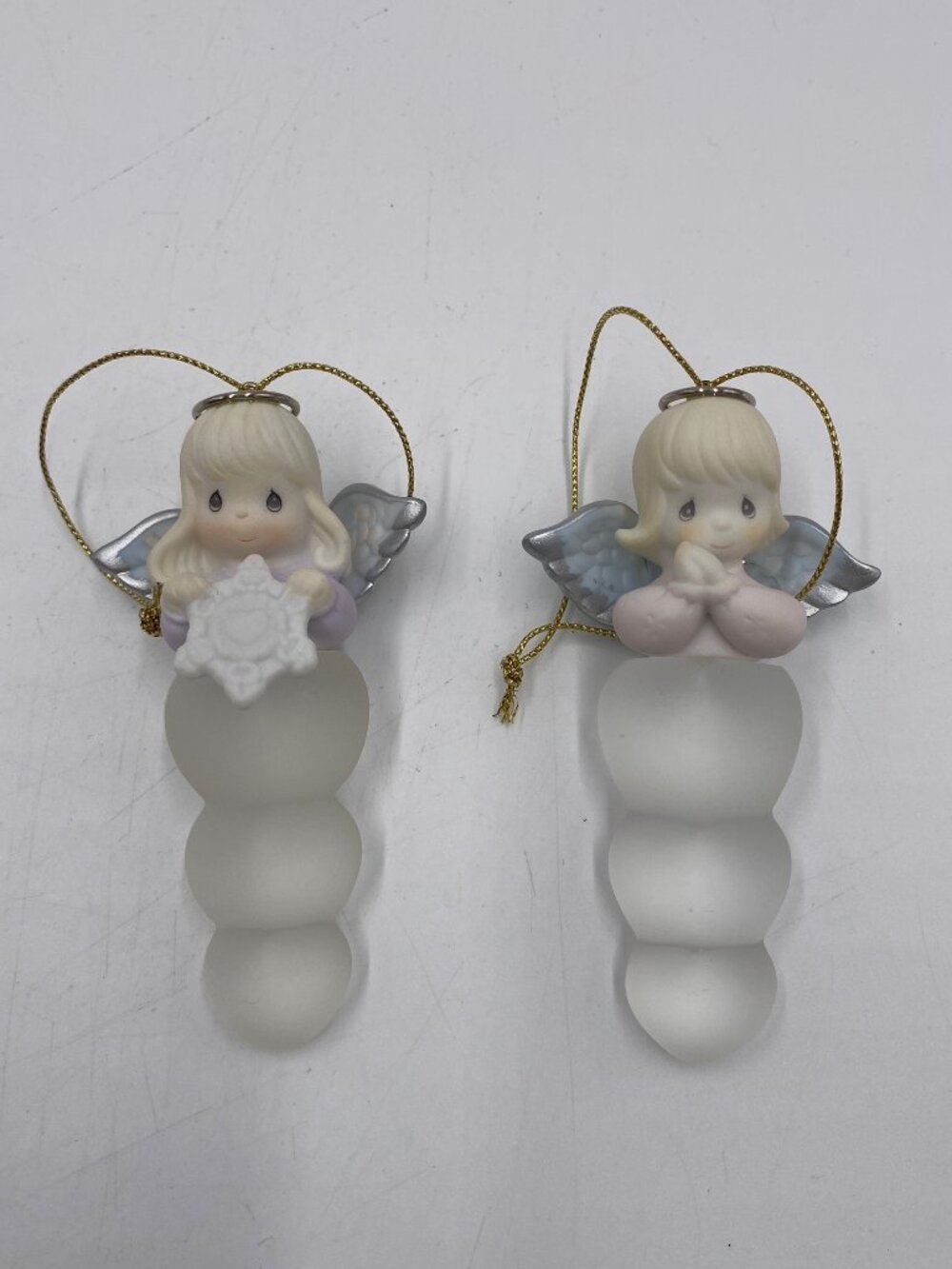 Precious Moments Icicle Angel Ornament 2000 2001 Snowflake Hanging Set of 2 Box